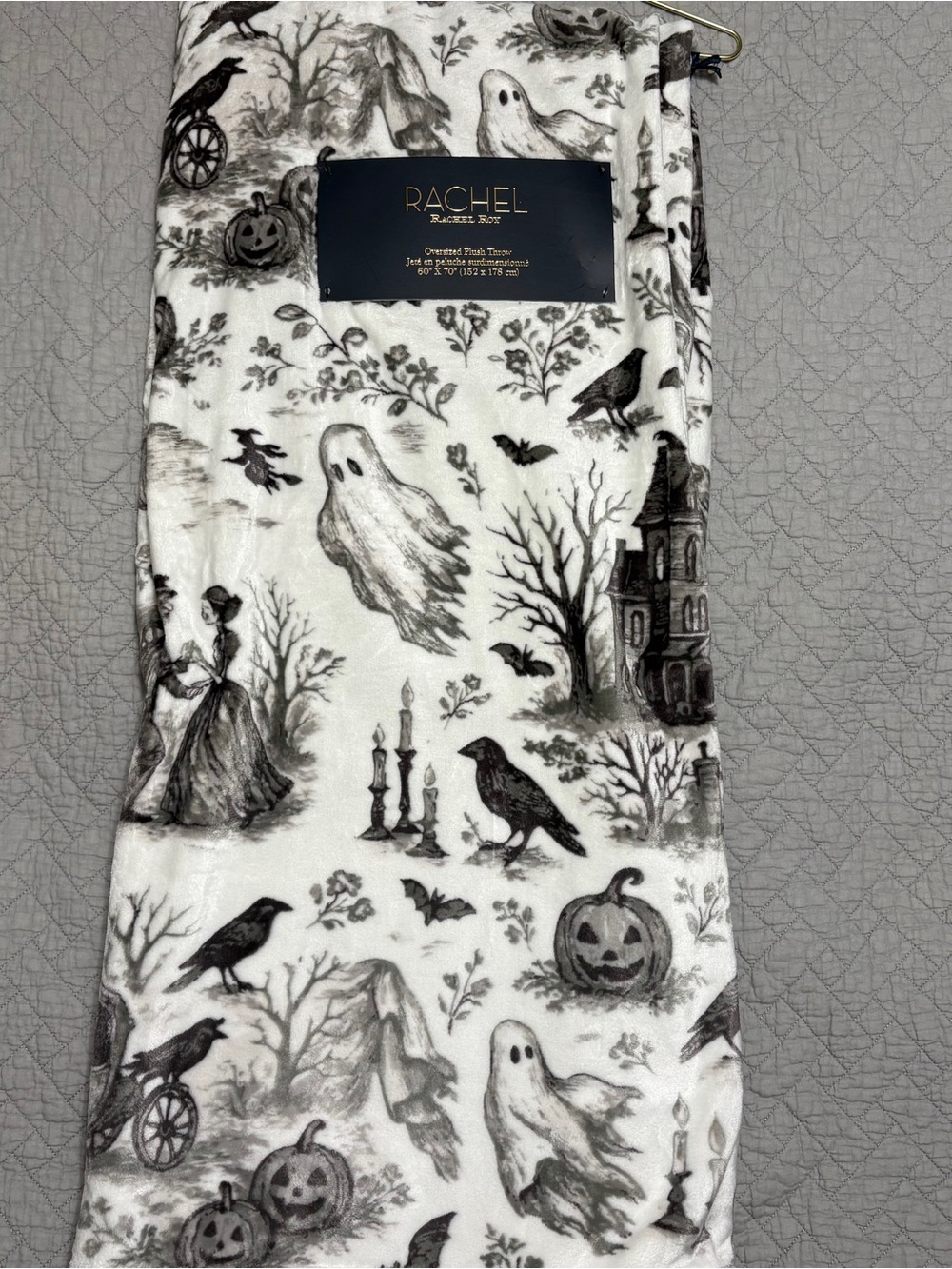 RACHEL Rachel Roy Black & White Halloween Ghost Toile Plush Throw